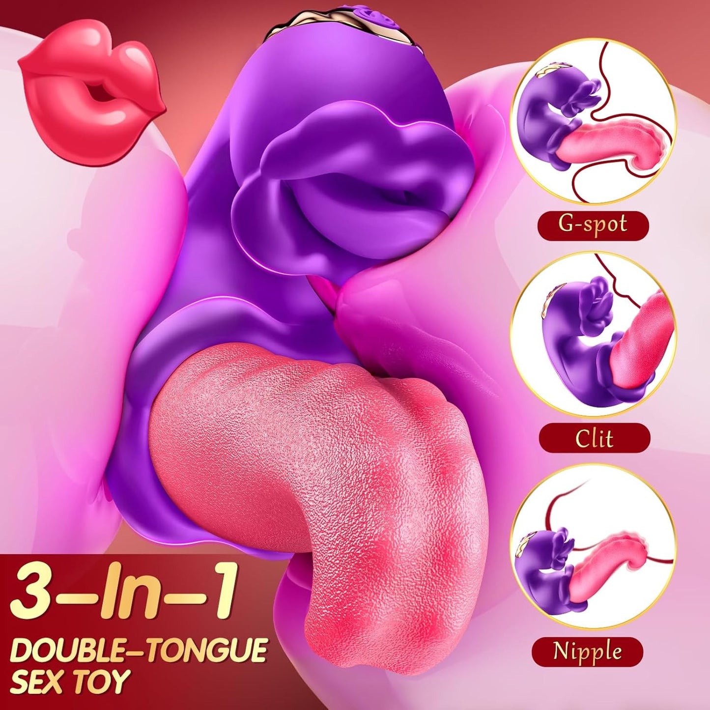 Vibrator Adult Sex Toys for Women - 4 in 1 Tongue Thrusting Vibrators Dildo Rose Sex Toys with 10 Licking Clitoral & 10 Vibration Mode, G Spot Clit Stimulator Pleasure Tools for Female Couples Games