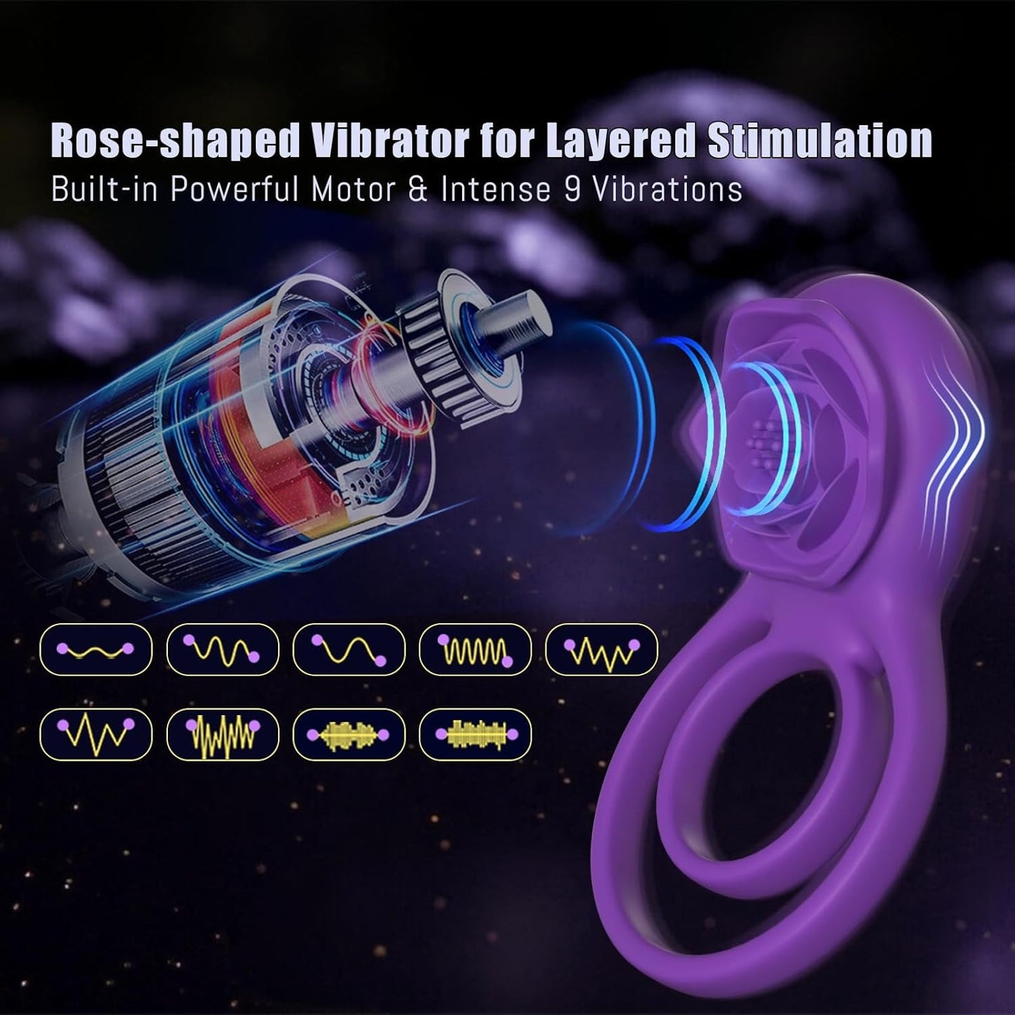 Vibrating Cock Ring with Rose Clitoral Stimulator, Pleasure Penis Ring Vibrator Couples Adult Sex Toys for Men Women, 7 Vibrations Male Couple Sex Toy Clitoris Vibrator, Cock Rings Vibrators for Men