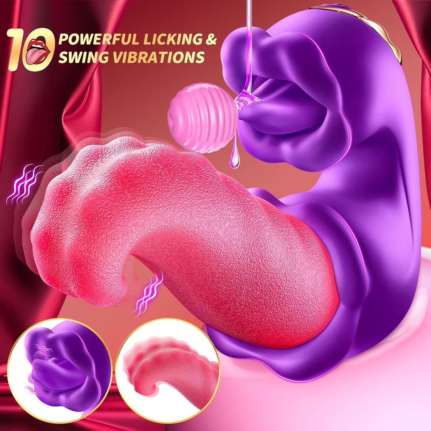 Vibrator Adult Sex Toys for Women - 4 in 1 Tongue Thrusting Vibrators Dildo Rose Sex Toys with 10 Licking Clitoral & 10 Vibration Mode, G Spot Clit Stimulator Pleasure Tools for Female Couples Games