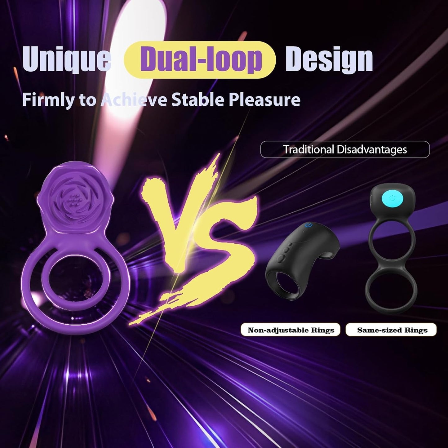 Vibrating Cock Ring with Rose Clitoral Stimulator, Pleasure Penis Ring Vibrator Couples Adult Sex Toys for Men Women, 7 Vibrations Male Couple Sex Toy Clitoris Vibrator, Cock Rings Vibrators for Men