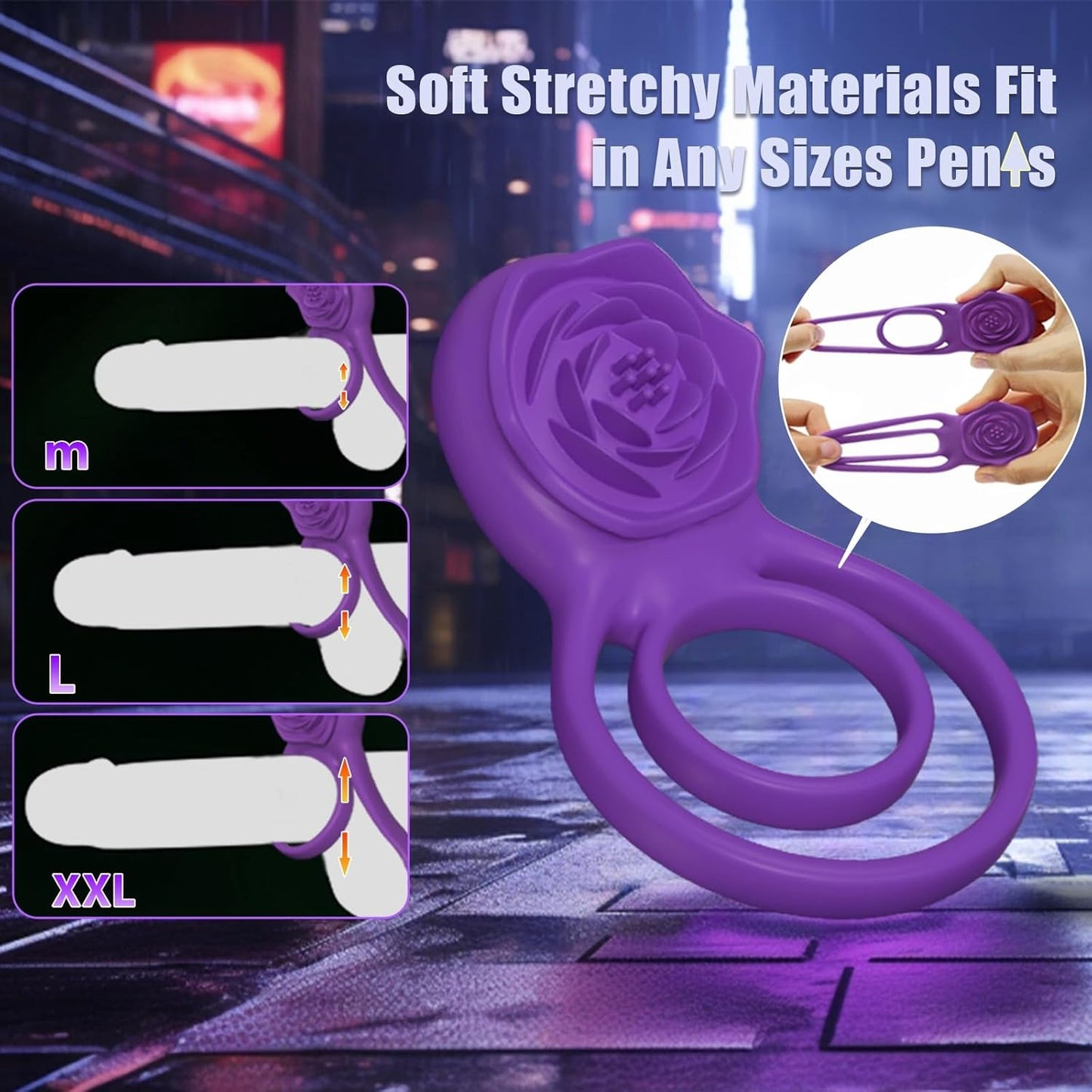 Vibrating Cock Ring with Rose Clitoral Stimulator, Pleasure Penis Ring Vibrator Couples Adult Sex Toys for Men Women, 7 Vibrations Male Couple Sex Toy Clitoris Vibrator, Cock Rings Vibrators for Men