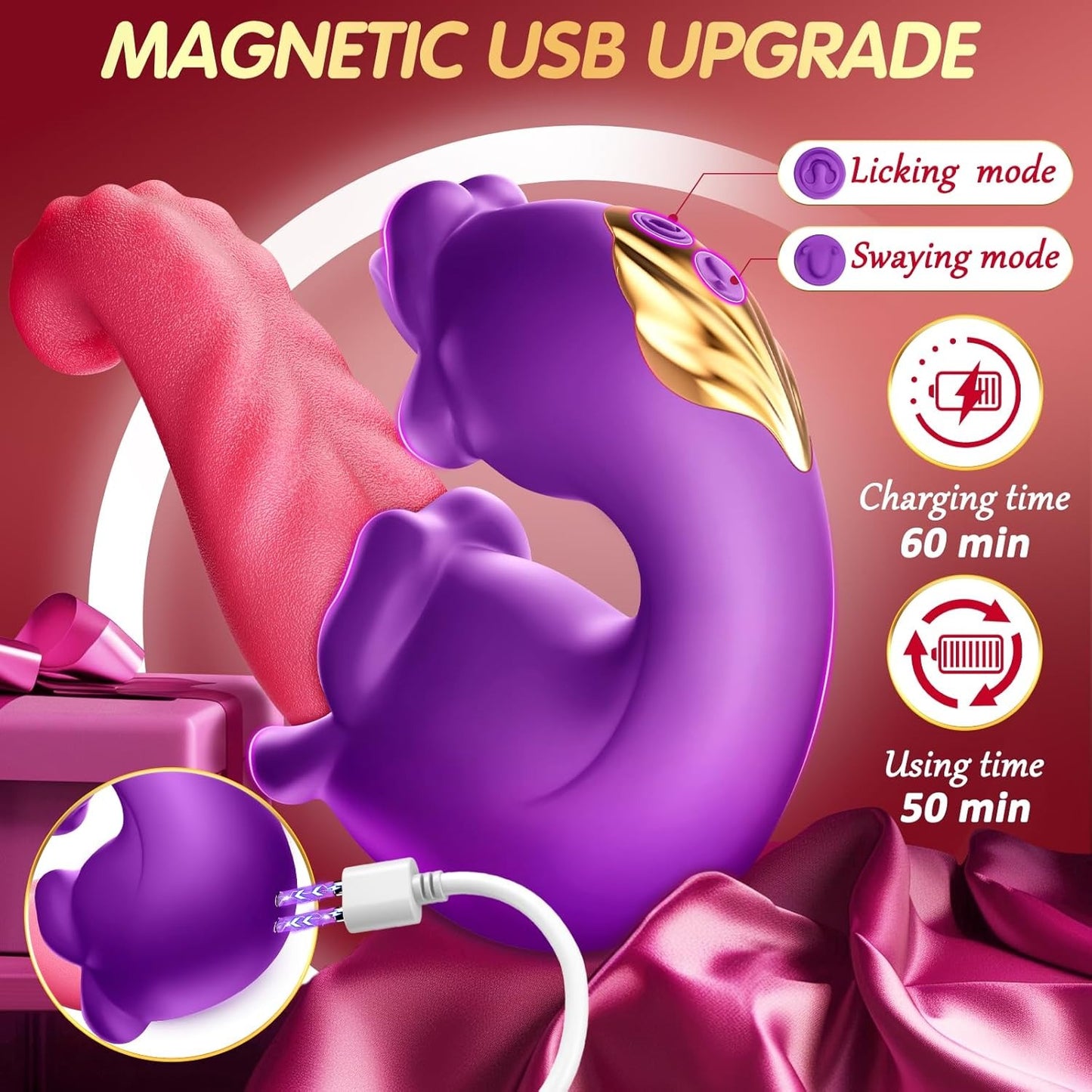 Vibrator Adult Sex Toys for Women - 4 in 1 Tongue Thrusting Vibrators Dildo Rose Sex Toys with 10 Licking Clitoral & 10 Vibration Mode, G Spot Clit Stimulator Pleasure Tools for Female Couples Games