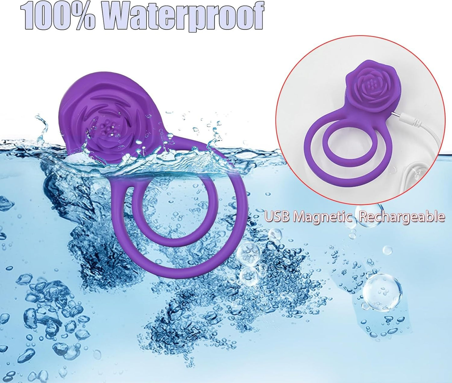 Vibrating Cock Ring with Rose Clitoral Stimulator, Pleasure Penis Ring Vibrator Couples Adult Sex Toys for Men Women, 7 Vibrations Male Couple Sex Toy Clitoris Vibrator, Cock Rings Vibrators for Men