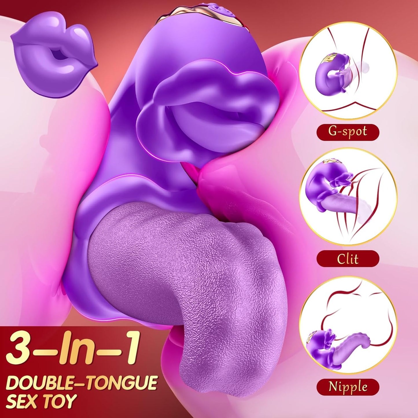 Vibrator Adult Sex Toys for Women - 4 in 1 Tongue Thrusting Vibrators Dildo Rose Sex Toys with 10 Licking Clitoral & 10 Vibration Mode, G Spot Clit Stimulator Pleasure Tools for Female Couples Games
