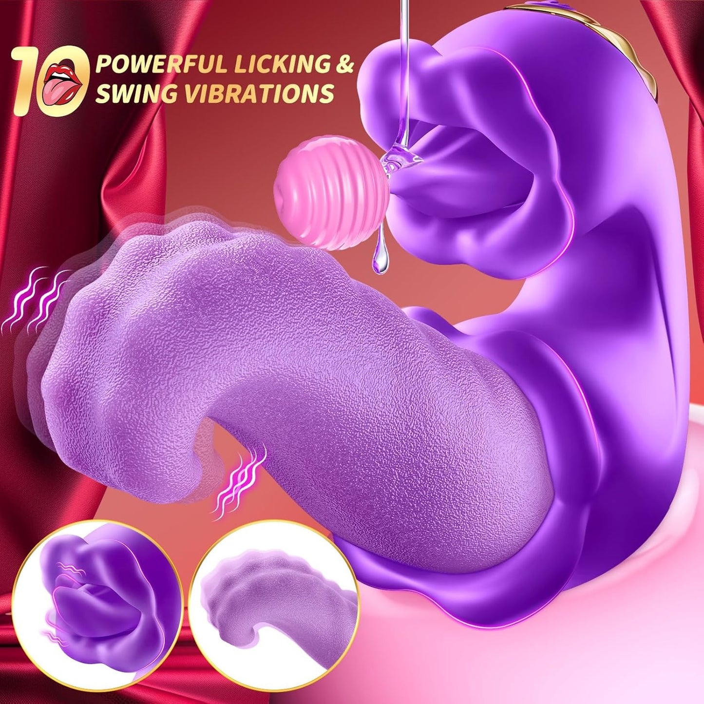 Vibrator Adult Sex Toys for Women - 4 in 1 Tongue Thrusting Vibrators Dildo Rose Sex Toys with 10 Licking Clitoral & 10 Vibration Mode, G Spot Clit Stimulator Pleasure Tools for Female Couples Games