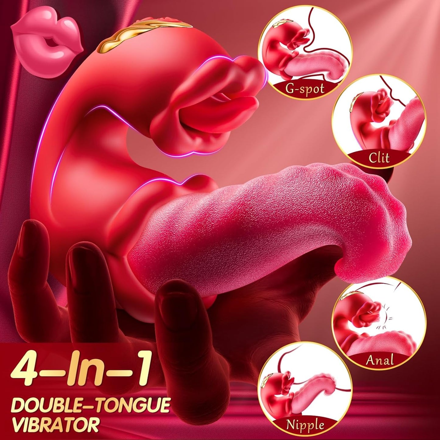 Vibrator Adult Sex Toys for Women - 4 in 1 Tongue Thrusting Vibrators Dildo Rose Sex Toys with 10 Licking Clitoral & 10 Vibration Mode, G Spot Clit Stimulator Pleasure Tools for Female Couples Games