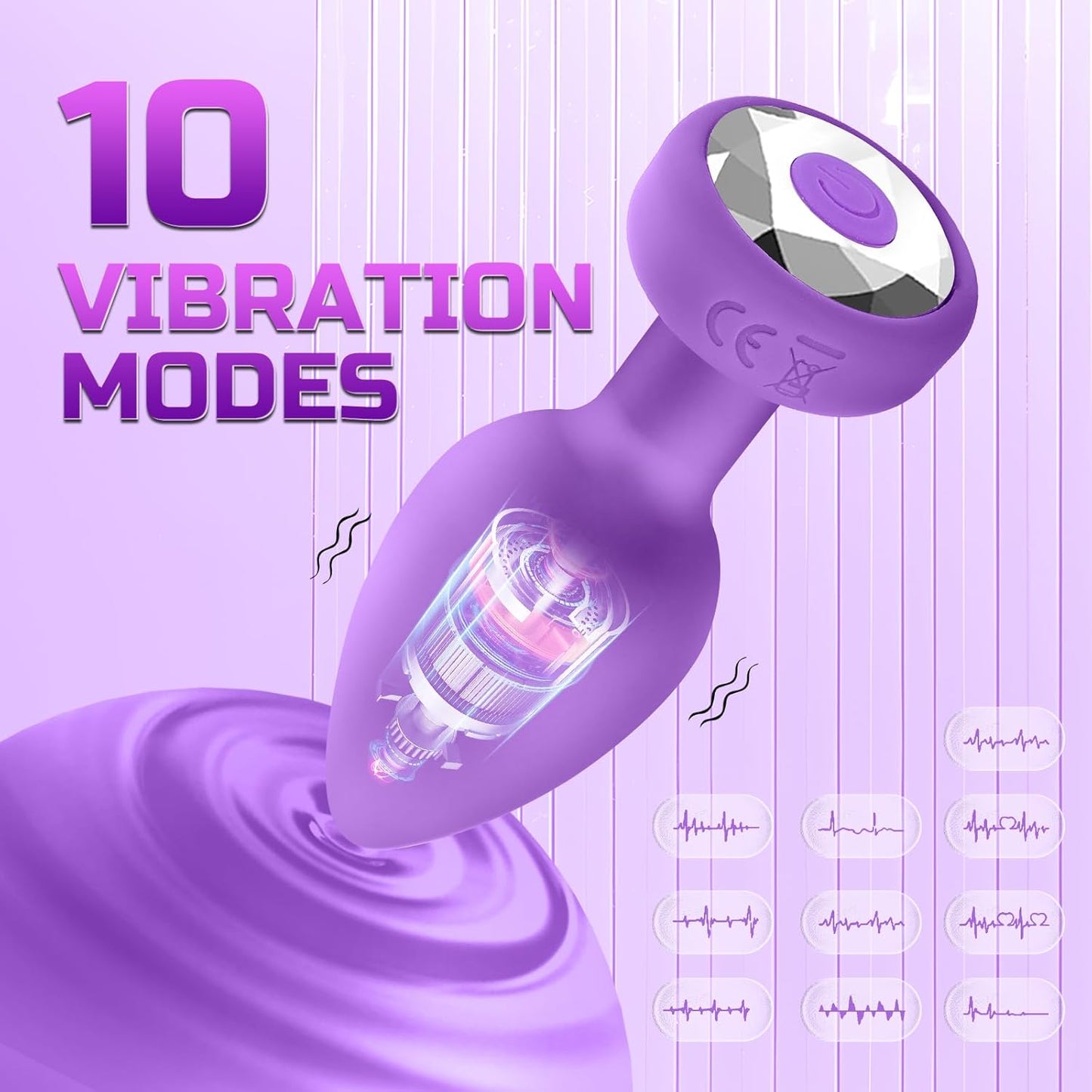 Vibrator Anal Plug Adult Sex Toy, Anal Training Set ，10 Modes Vibrating Butt Plug，Adult Sex Toys and Games, Purple