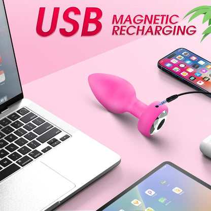 Vibrator Anal Plug Adult Sex Toy, Anal Training Set ，10 Modes Vibrating Butt Plug，Adult Sex Toys and Games， Pink