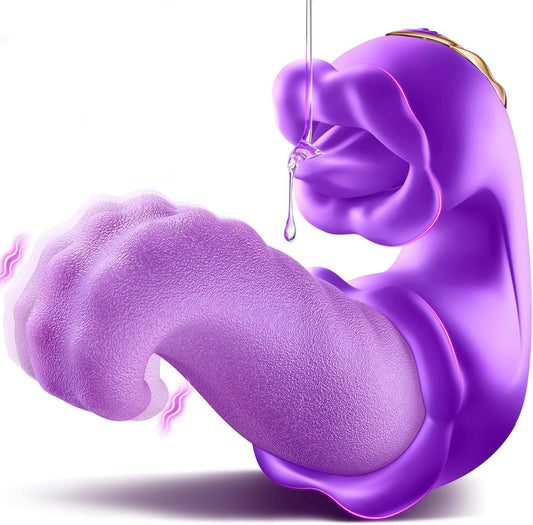 Vibrator Adult Sex Toys for Women - 4 in 1 Tongue Thrusting Vibrators Dildo Rose Sex Toys with 10 Licking Clitoral & 10 Vibration Mode, G Spot Clit Stimulator Pleasure Tools for Female Couples Games